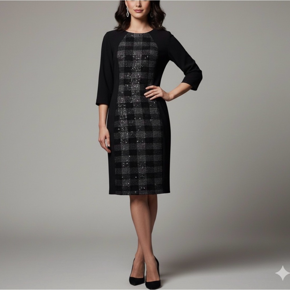 Black Plaid Midi Dress
